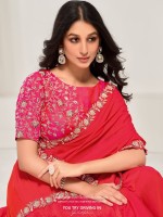 Crimson Pink Crepe Two Tone Silk Saree